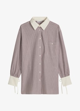 Marc O'Polo Denim Dames Blouse met streepprint en borstzak in de kleur Dark Red/7026