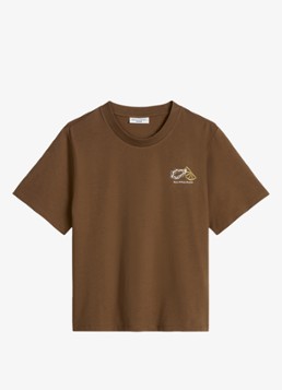 Marc O'Polo Denim Dames T-shirt met logo in de kleur Umbra Brown-1624 / Bruin