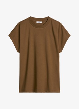 Marc O'Polo Denim Dames T-shirt met ronde hals in de kleur Umbra Brown-1624 / Bruin