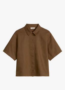 Marc O'Polo Denim Dames Blouse in linnenblend in de kleur Umbra Brown-1624 / Bruin