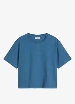 Marc O'Polo Denim Dames T-shirt met borduring in de kleur Medium Blue 4671-4671 / Blauw
