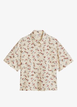 Marc O'Polo Denim Dames Relaxed fit overshirt met bloemenprint in de kleur Offwhite Multi 01-1257 / Wit