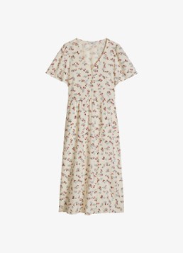 Marc O'Polo Denim Dames Midi jurk van katoenblend met grafische print en V-hals in de kleur Offwhite Multi 01-1257 / Wit