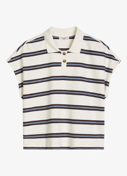 Marc O'Polo Denim Dames Polo met streepprint in de kleur Offwhite Multi 01-1257 / Wit