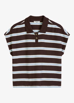 Marc O'Polo Denim Dames Polo met streepprint in de kleur Dark Brown Multi 01-1543 / Bruin