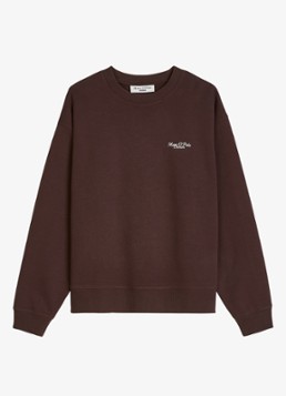 Marc O'Polo Denim Dames Sweatershirt van katoen met logo en backprint in de kleur Burnt Aubergine-6929 / Paars