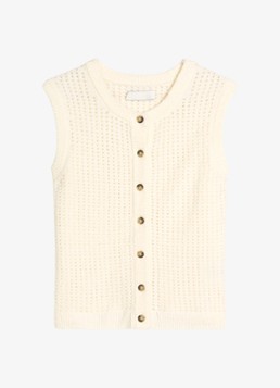 Marc O'Polo Denim Dames Grofgebreid vest met opengewerkt dessin in de kleur Creamy White-1173 / Wit