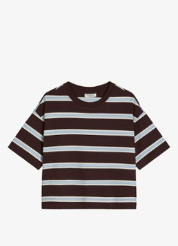 Marc O'Polo Denim Dames T-shirt met streepprint in de kleur Dark Brown_Multi_02-1544 / Bruin