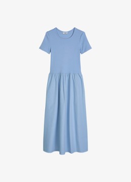 Marc O'Polo Denim Dames Midi jurk met plooien in de kleur Medium Blue 4840-4840 / Blauw