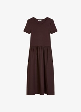 Marc O'Polo Denim Dames Midi jurk met plooien in de kleur Burnt Aubergine-6929 / Paars