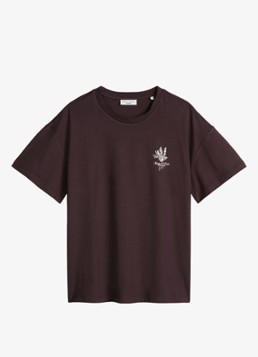 Marc O'Polo Denim Dames T-shirt met logo in de kleur Burnt Aubergine-6929 / Paars