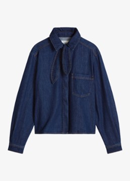 Marc O'Polo Denim Dames Blouse van denim met borstzak in de kleur Donkerblauw