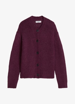 Marc O'Polo Denim Dames Grofgebreid vest met ribstructuur in de kleur Aubergine