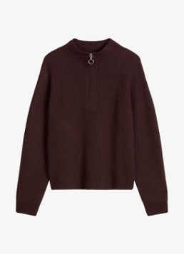 Marc O'Polo Denim Dames Fijngebreide trui met opstaande kraag in de kleur Donkerbruin