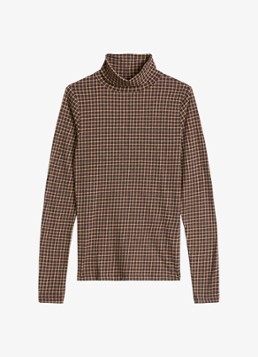 Marc O'Polo Denim Dames Trui met col en ruitdessin in de kleur Bruin