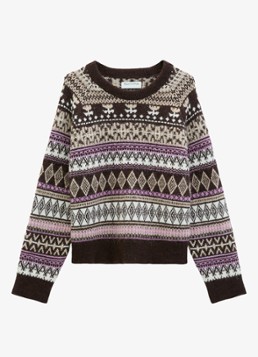 Marc O'Polo Denim Dames Grofgebreide trui met grafische print in de kleur Bruin