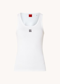 HUGO Dames Tanktop met ribstructuur in de kleur White-100 / Wit