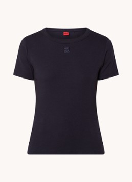 HUGO Dames Deloris T-shirt met logoborduring in de kleur Donkerblauw