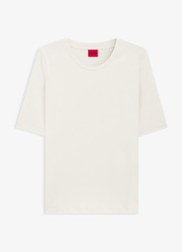 HUGO Dames T-shirt met stretch in de kleur Gebroken wit