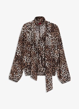 HUGO Dames Blouse met dierenprint en strikkraag in de kleur Bruin