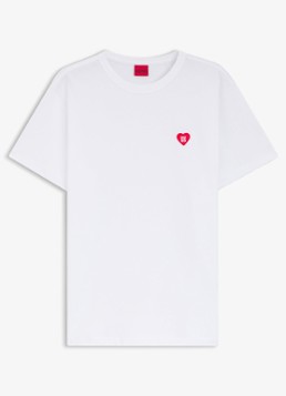 HUGO Dames T-shirt van katoenen jersey met hartlogo in de kleur Wit