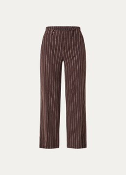 Rosner Studio Dames High waist wide fit pantalon met streepprint en lurex in de kleur Donkerbruin