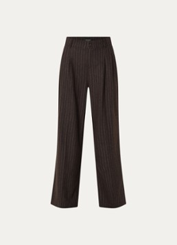 Rosner Studio Dames Mara high waist wide fit pantalon in wolblend met streepprint in de kleur Chocoladebruin