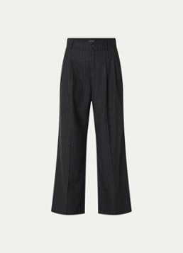Rosner Studio Dames Mara high waist wide fit pantalon in wolblend met streepprint in de kleur Donkerblauw