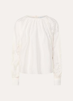 Copenhagen Muse Dames Molly semi-transparante tuniek met broderie in de kleur Creme, maat: L
