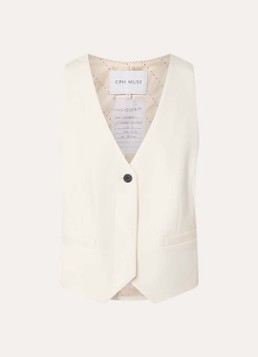 Copenhagen Muse Dames Tailor gilet met paspelzakken in de kleur Gebroken wit, maat: S