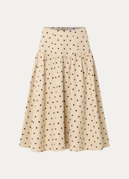 Copenhagen Muse Dames CMDottie midi A-lijn rok met stippenprint in de kleur Beige, maat: S