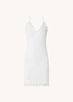 Rosemunde Dames Billie slipdress met V-hals en kant in de kleur Gebroken wit