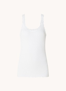 Rosemunde Dames Babette tanktop in zijdeblend met kant in de kleur Wit