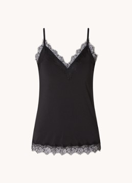 Rosemunde Dames Billie spaghettitop met details van kant in de kleur Zwart
