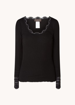 Rosemunde Dames Longsleeve in zijdeblend met structuur en details van kant in de kleur Zwart