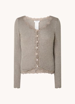 Rosemunde Dames Babette ribgebreid vest in zijdeblend met details van kant in de kleur Zand