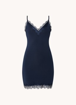 Rosemunde Dames Billie slipdress met V-hals en kant in de kleur Donkerblauw