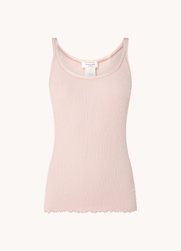 Rosemunde Dames Belle ribgebreide top in zijdeblend met ronde hals in de kleur Lichtroze