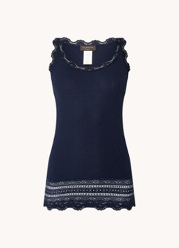 Rosemunde Dames Benita top in zijdeblend met details van kant in de kleur Donkerblauw