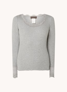Rosemunde Dames Longsleeve in zijdeblend met structuur en details van kant in de kleur Donkergrijs