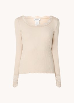 Rosemunde Dames Longsleeve in zijdeblend met structuur en details van kant in de kleur Beige