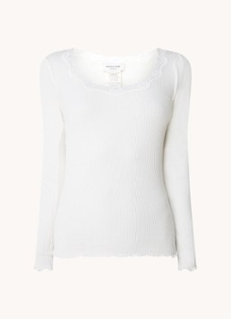 Rosemunde Dames Babette longsleeve in zijdeblend met details van kant in de kleur Gebroken wit