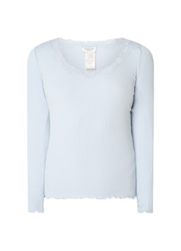 Rosemunde Dames Babette longsleeve in zijdeblend met details van kant in de kleur Lichtblauw