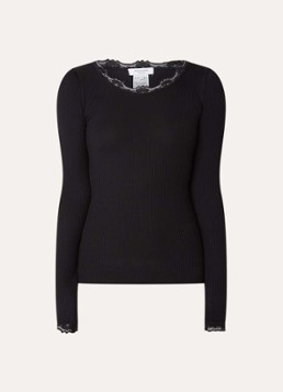 Rosemunde Dames Babette longsleeve in zijdeblend met kant in de kleur Zwart