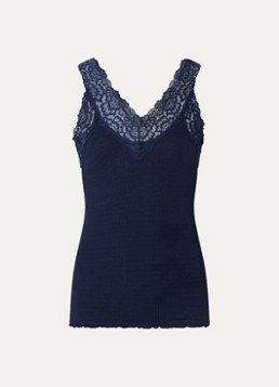 Rosemunde Dames Tanktop met kant en structuur in de kleur Donkerblauw