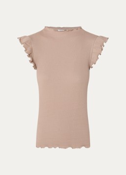 Rosemunde Dames Bernadine mouwloze top met volant en geschulpte zoom in de kleur Chocoladebruin
