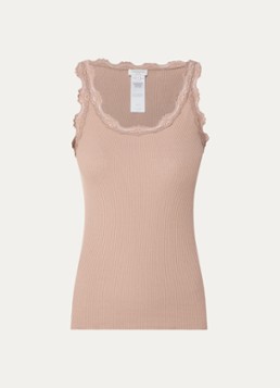 Rosemunde Dames Babette tanktop in zijdeblend met kant in de kleur Chocoladebruin
