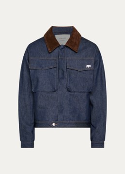 Filling Pieces Heren Raw spijkerjas met details van suède in de kleur Indigo, maat: S
