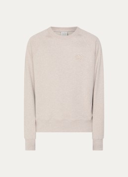 Filling Pieces Heren Embroidered Knot sweater met gemêleerd dessin en logoborduring in de kleur Donkerbeige, maat: L