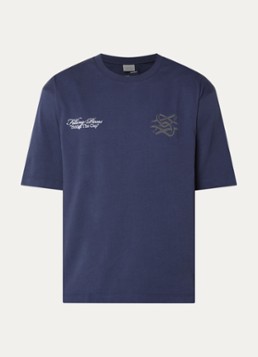 Filling Pieces Heren T-shirt met logo- en backprint in de kleur Donkerblauw, maat: S